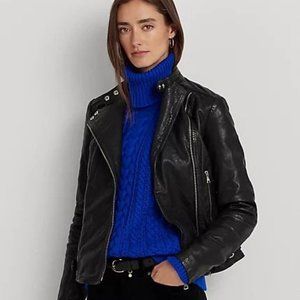 Lauren Ralph Lauren Leather Biker / Moto Jacket black size 2